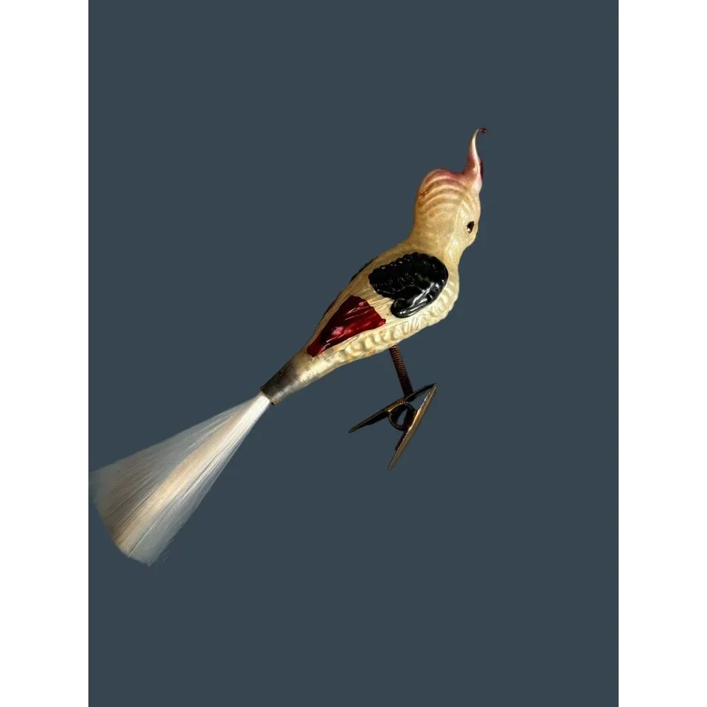 Vintage German Glass Cockatiel Clip Bird Ornament Spun Glass Tail Rare 6" - Picture 9 of 11